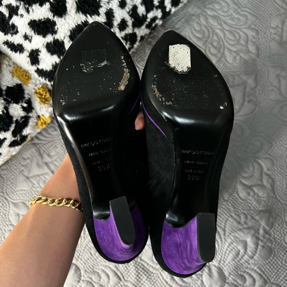 Sergio Rossi Black Suede Purple Accent Bootie 7.5 - Picture 9 of 12